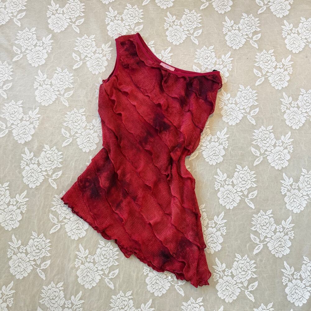 Vintage Y2K Forever 21 Red Asymmetrical Ruffle Mini Dress Size M